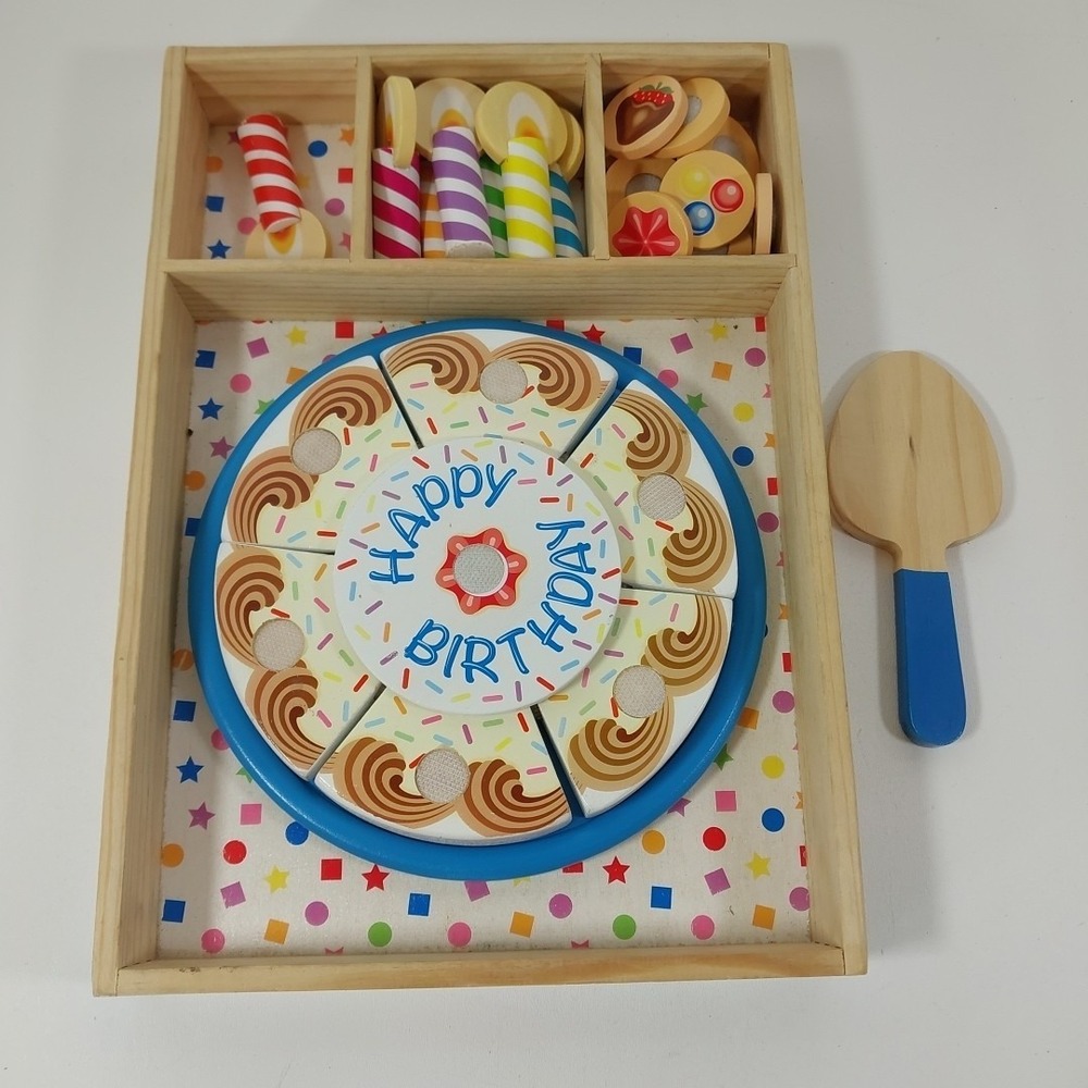 Melissa & Doug Birthday Party Pretend Play Cake Wooden Food With Toppings MD-511